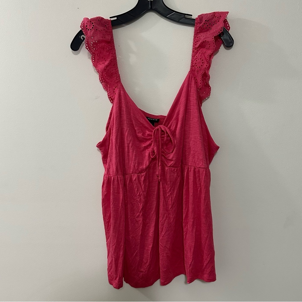 Torrid Slub Sweetheart Ruffle Eyelet Shoulder Tie‎ Detail Pink Tank Size 2X NWT